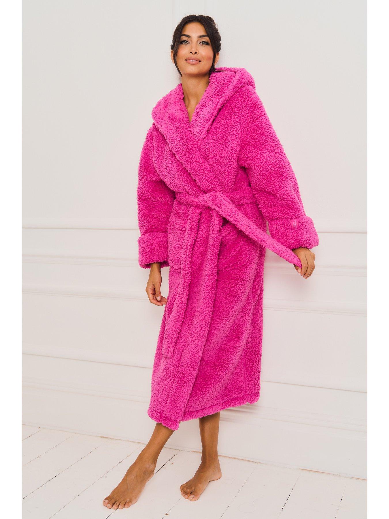 Jim Jam The Label Hooded Long Fleece Robe - Bright Pink