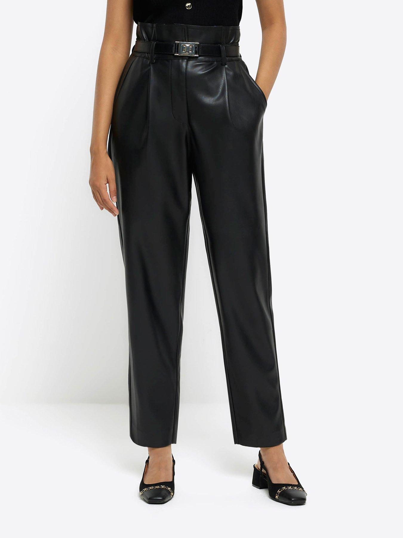 River Island Slim Leg Belted Trouser - Black