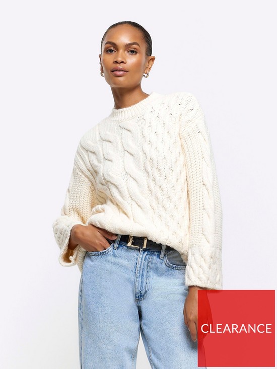 front image of river-island-cable-knit-jumper-cream