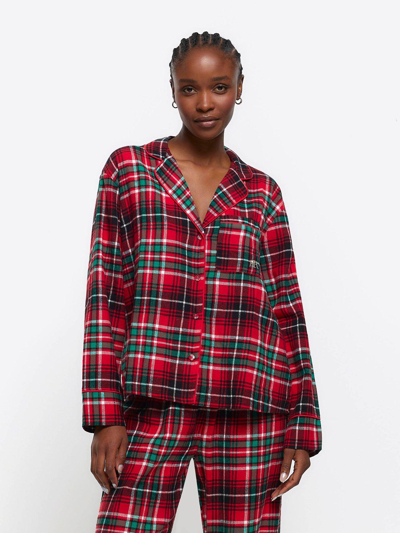 Red Plaid Winter 100% brushed cotton pajamas sets women