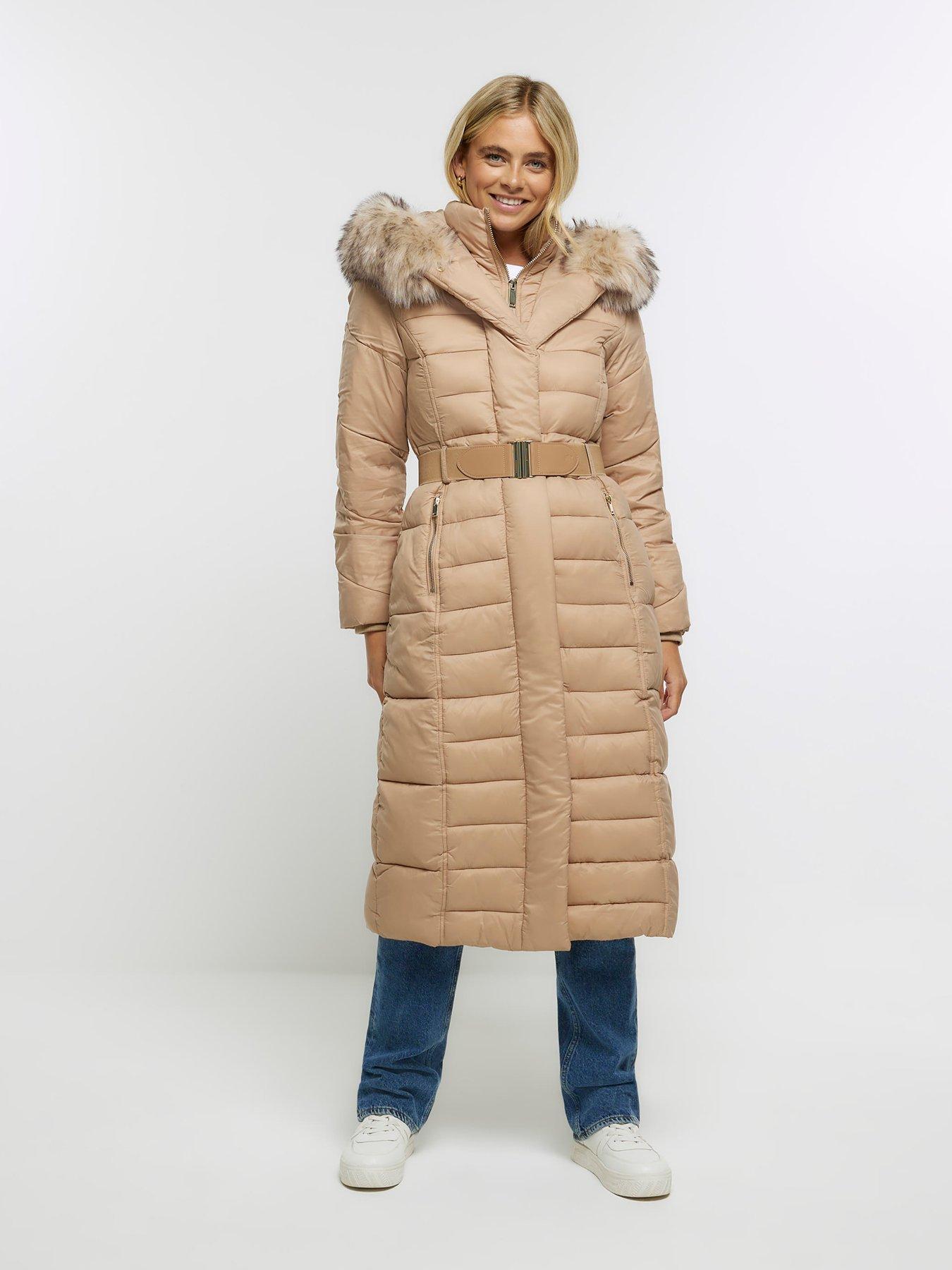 Oversized Shawl Padded Coat Light Brown