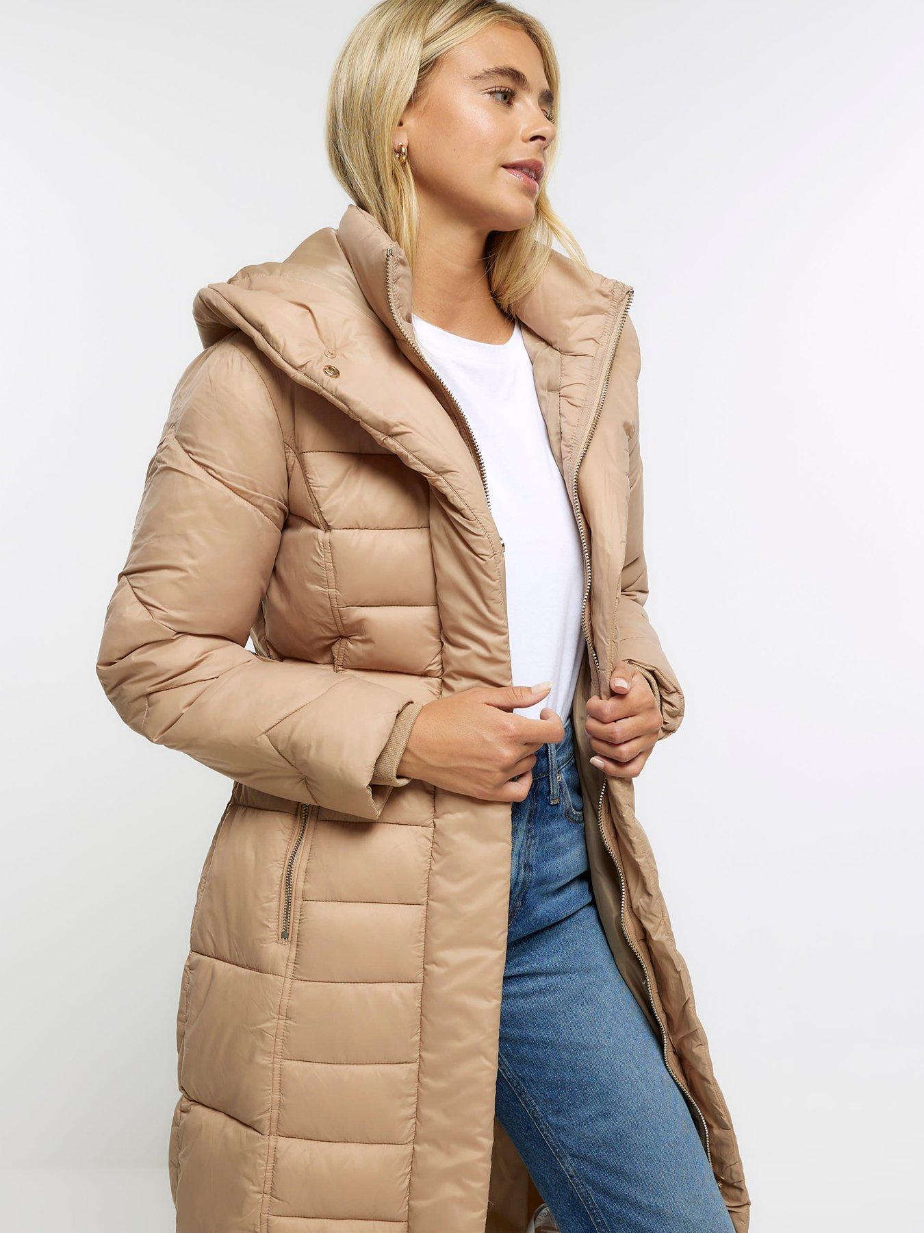 Oversized Shawl Padded Coat Light Brown