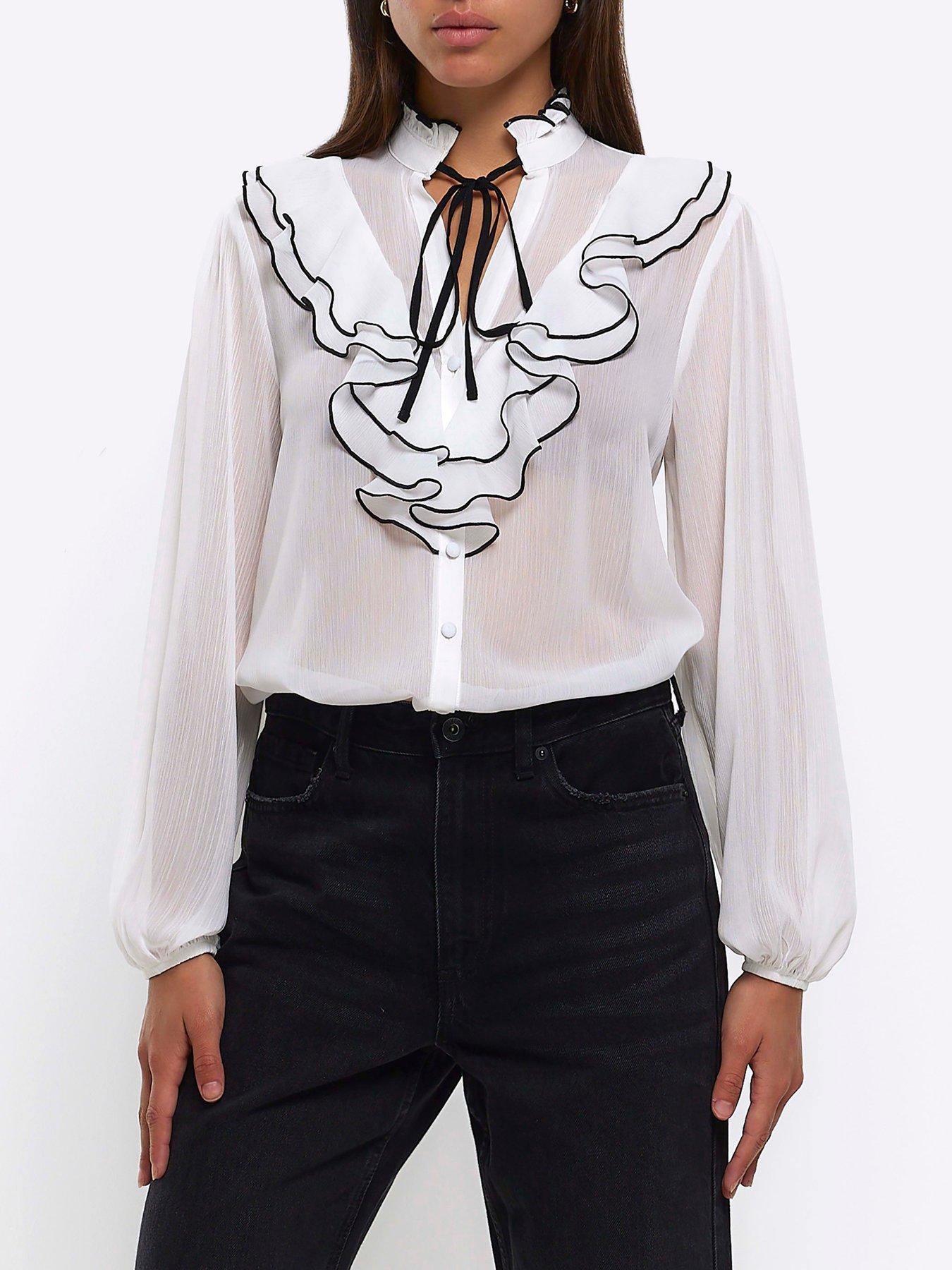 White ruffle store blouse uk