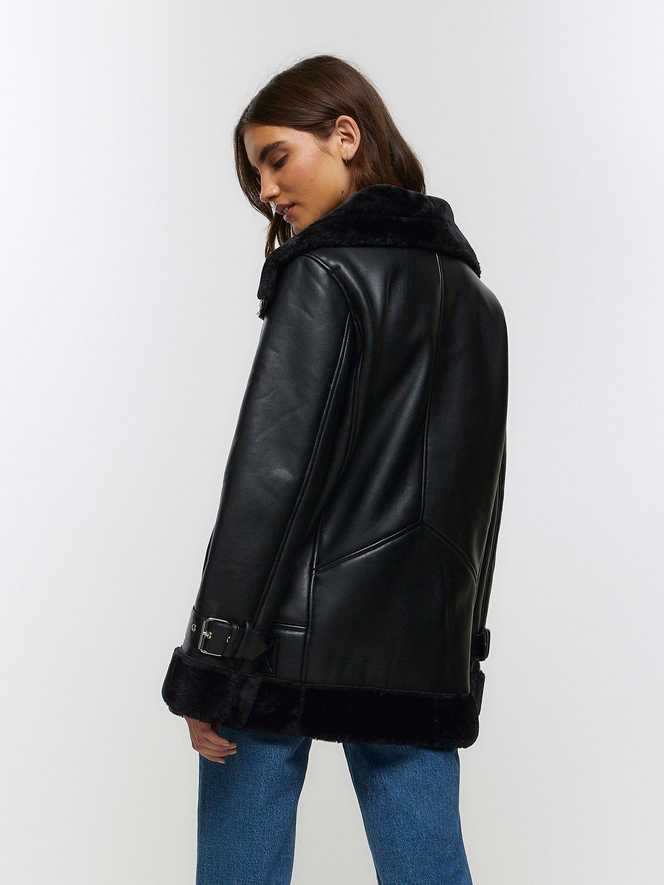 River island cheap black aviator jacket