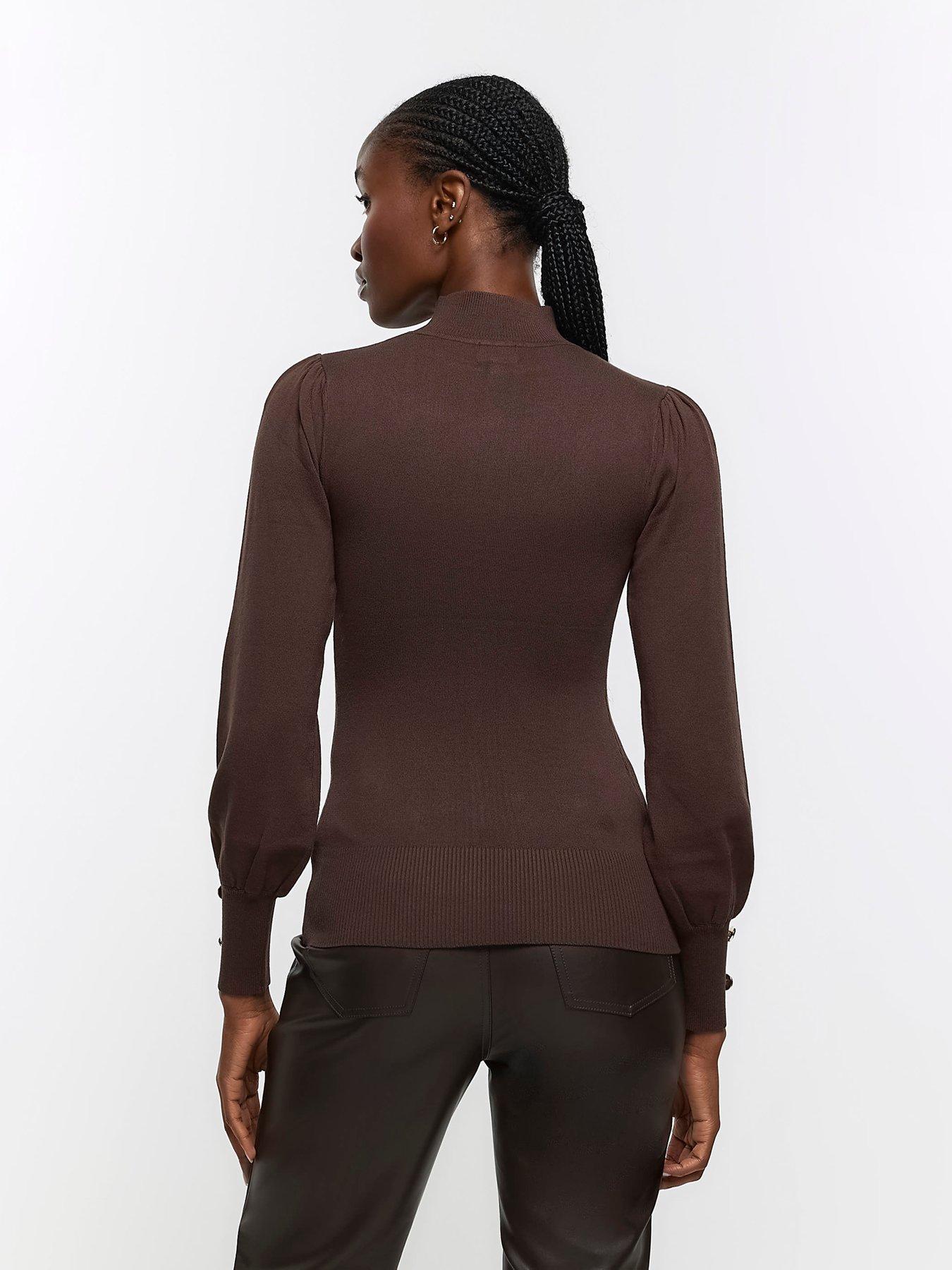 River Island Ribbed Roll Neck Jumper - Dark Brown