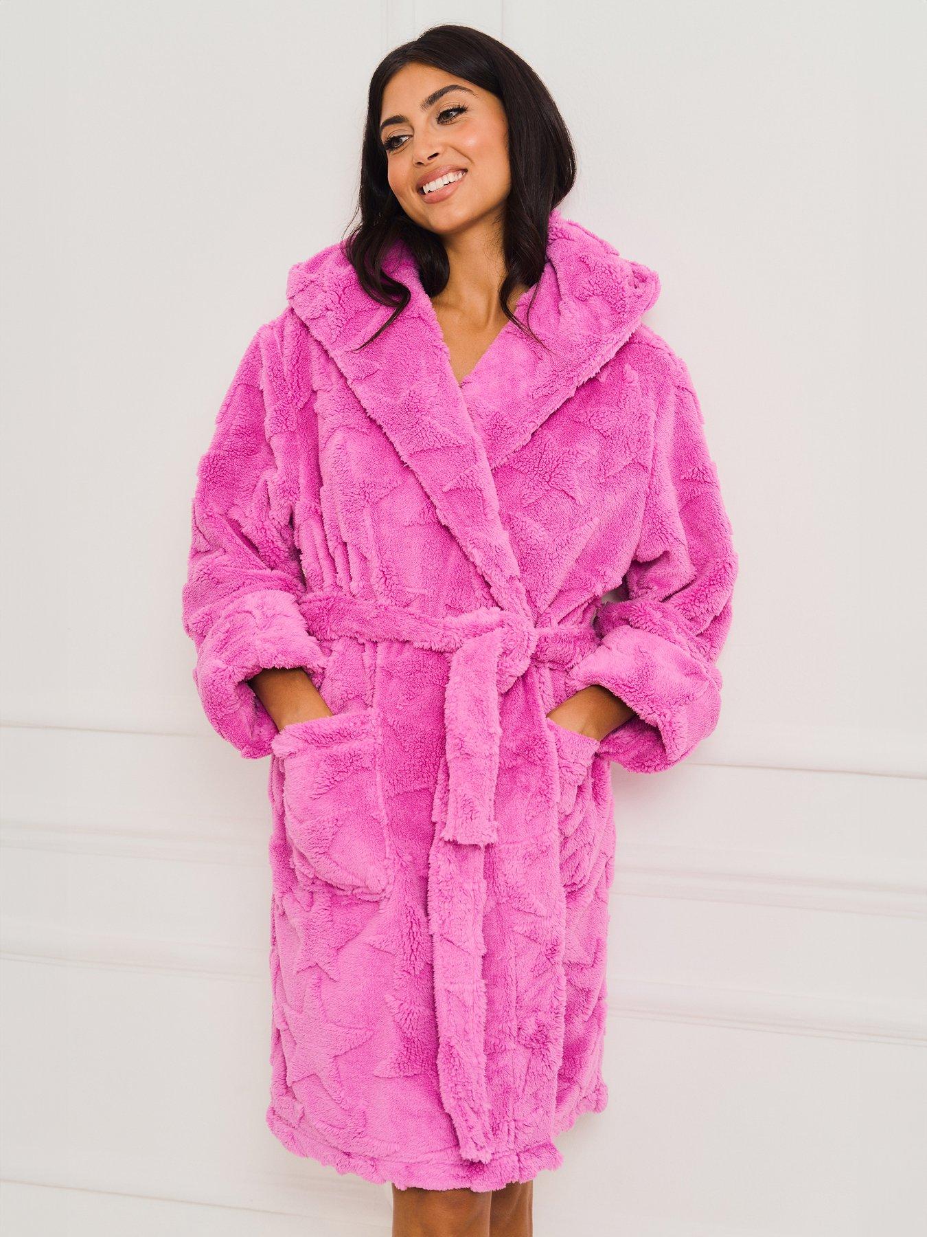 Pink fluffy hooded online dressing gown