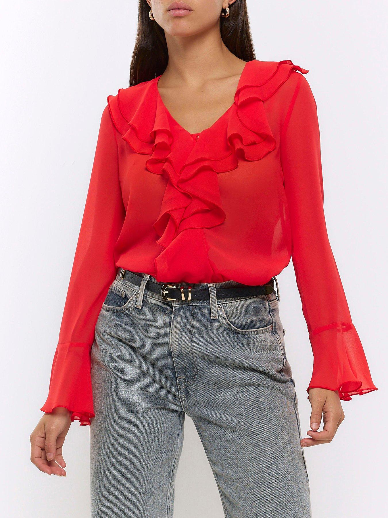 Red chiffon store blouse uk