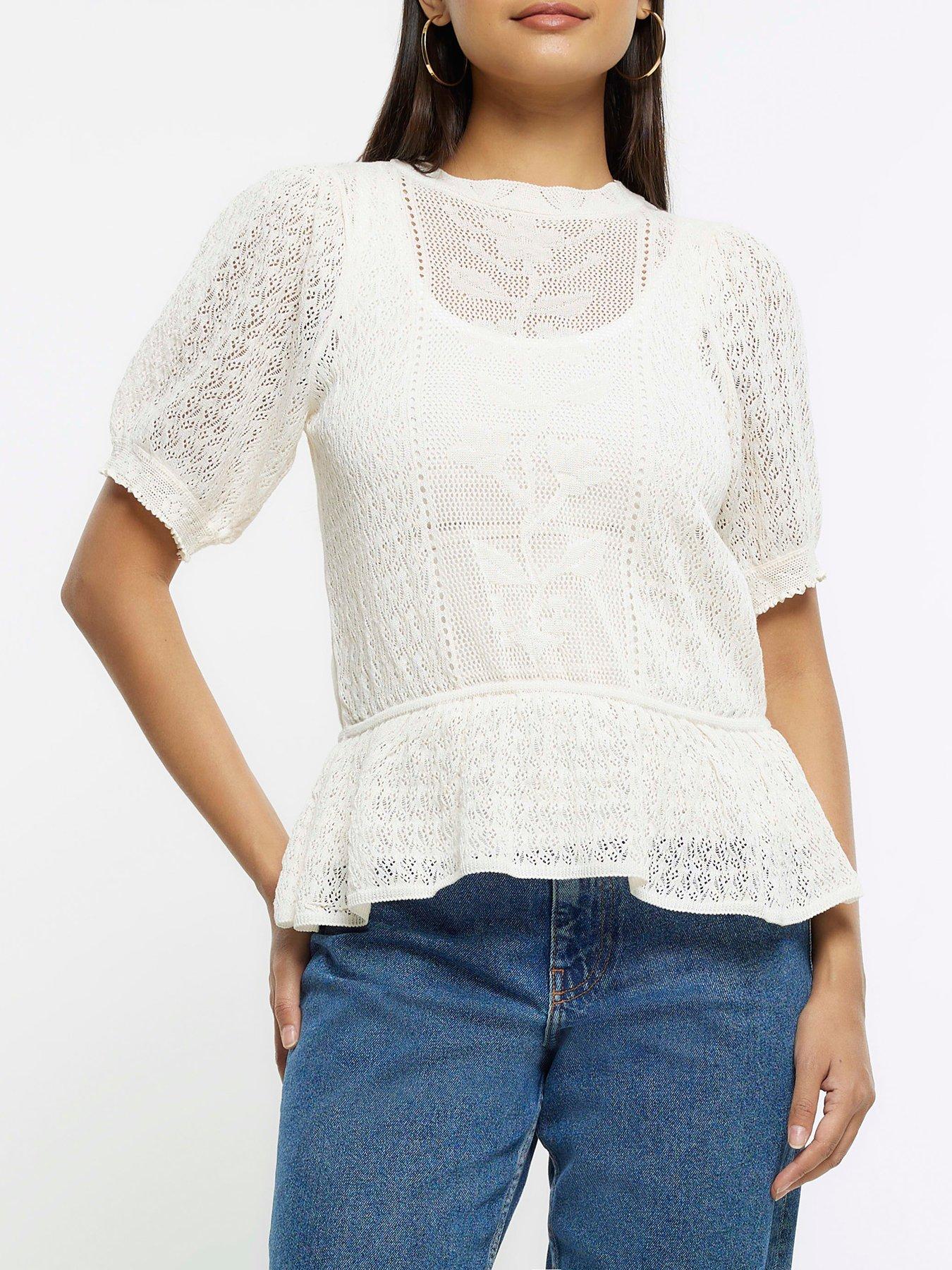 Peplum Puff Sleeve Top Cream