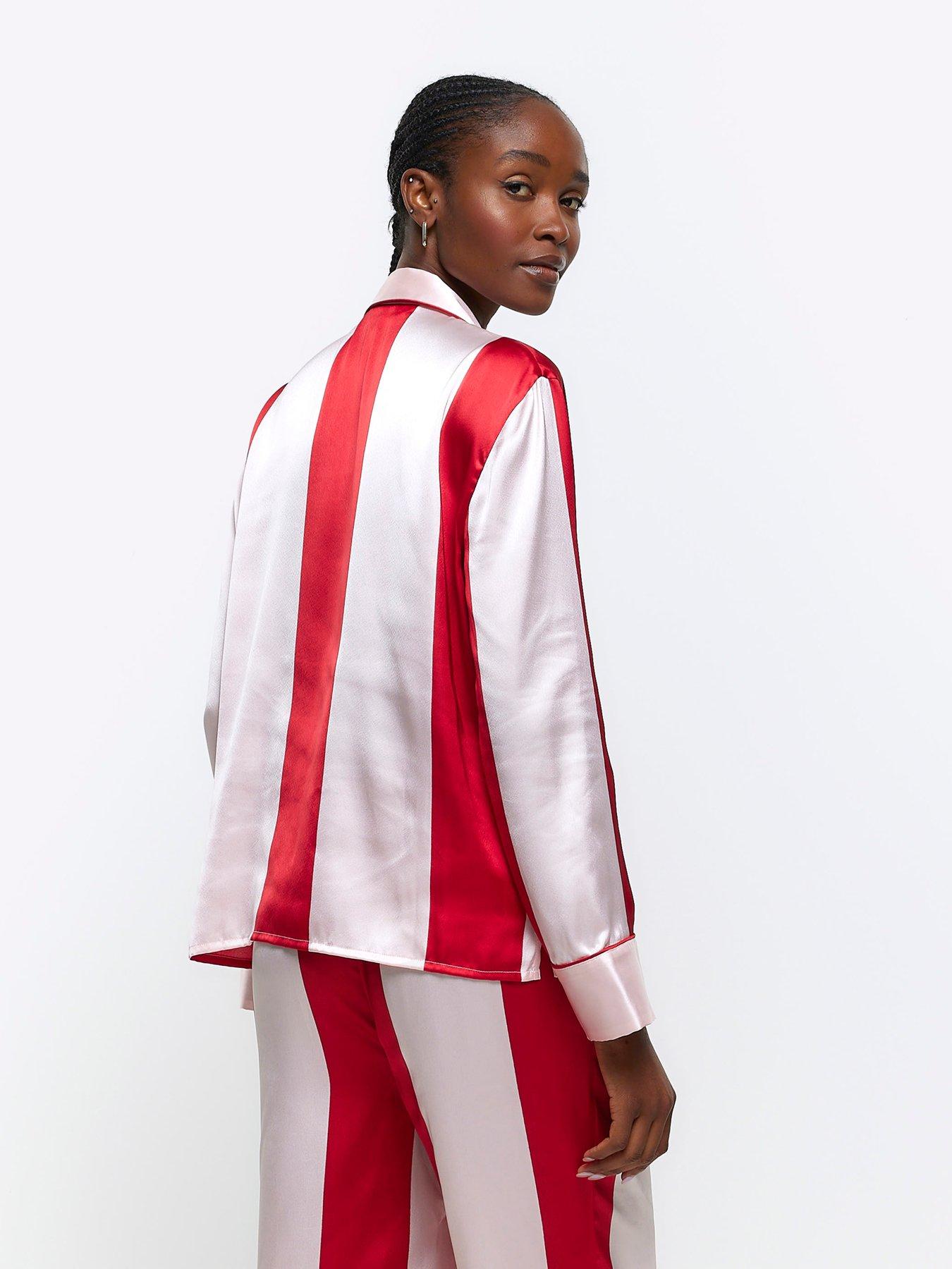 Calvin Klein Womens Satin-Stripe Flat Front Dress Pants Red 4 at