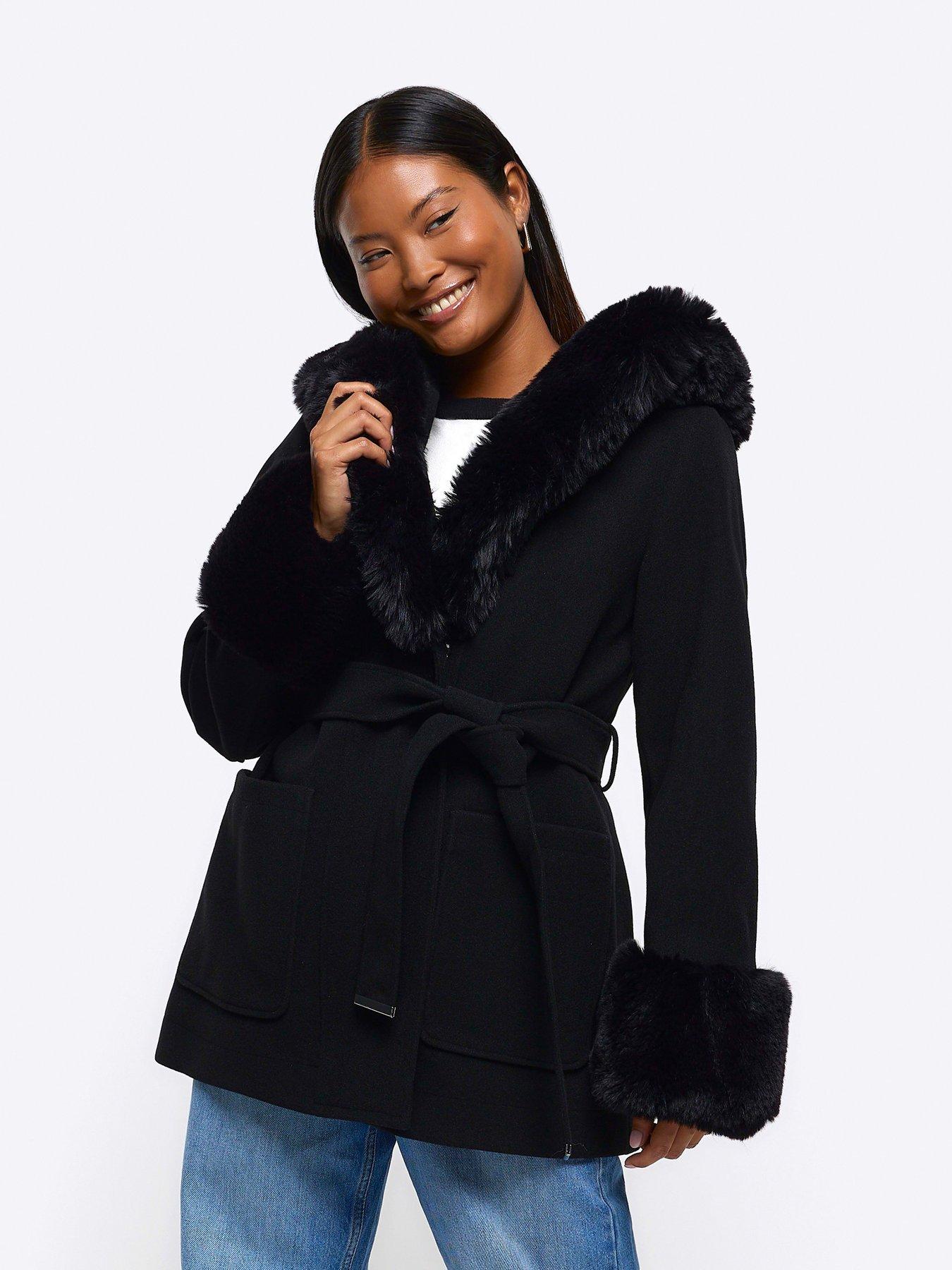 Faux fur belted outlet coat