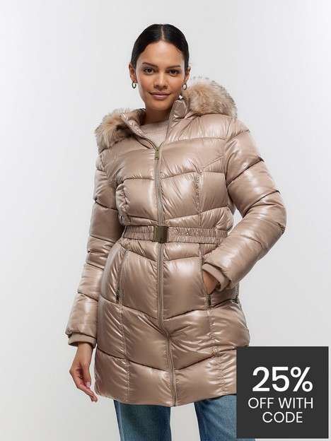 river-island-glam-fitted-padded-coat-light-brown