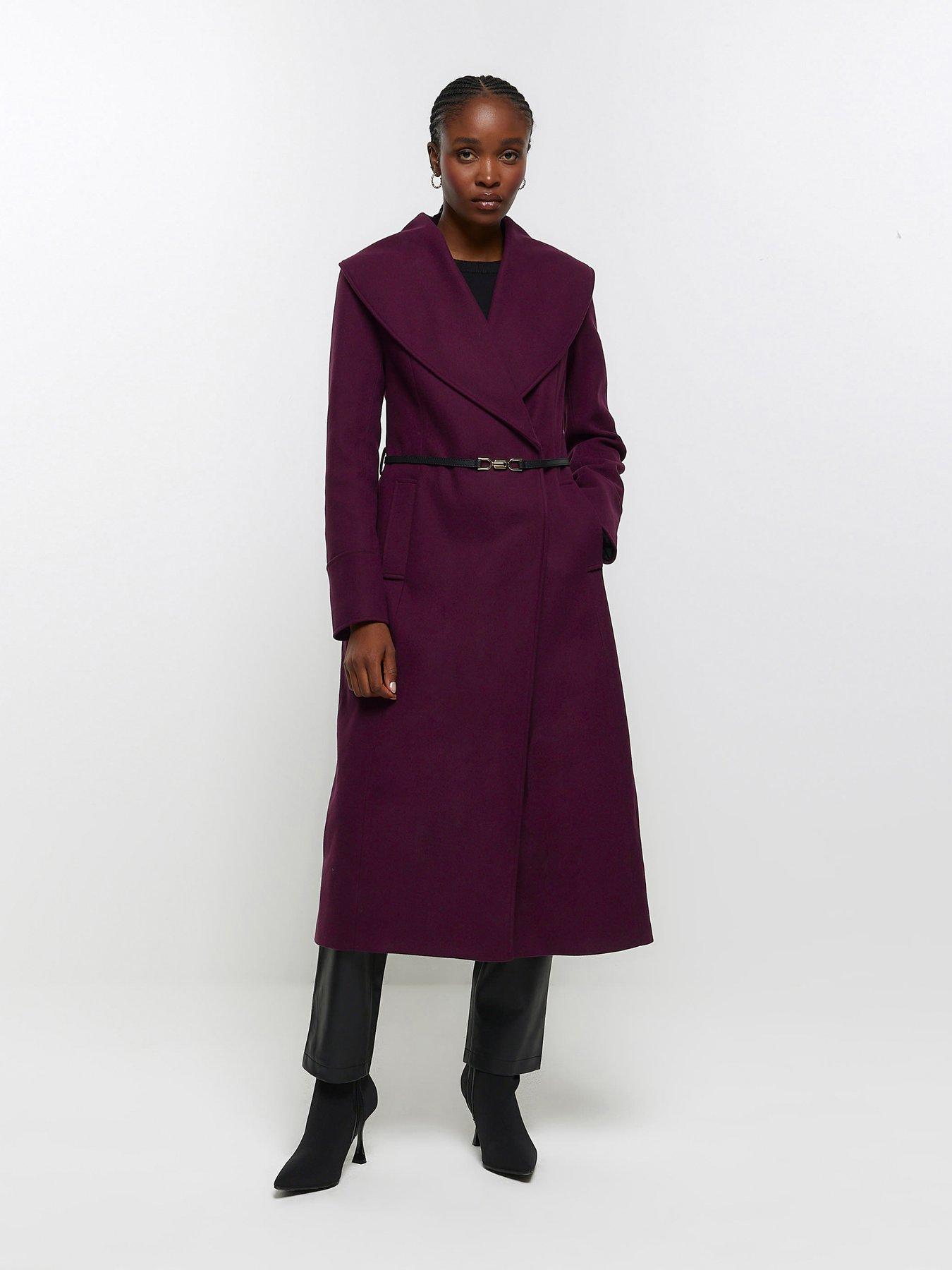 River Island Shawl Cinched Coat - Dark Red