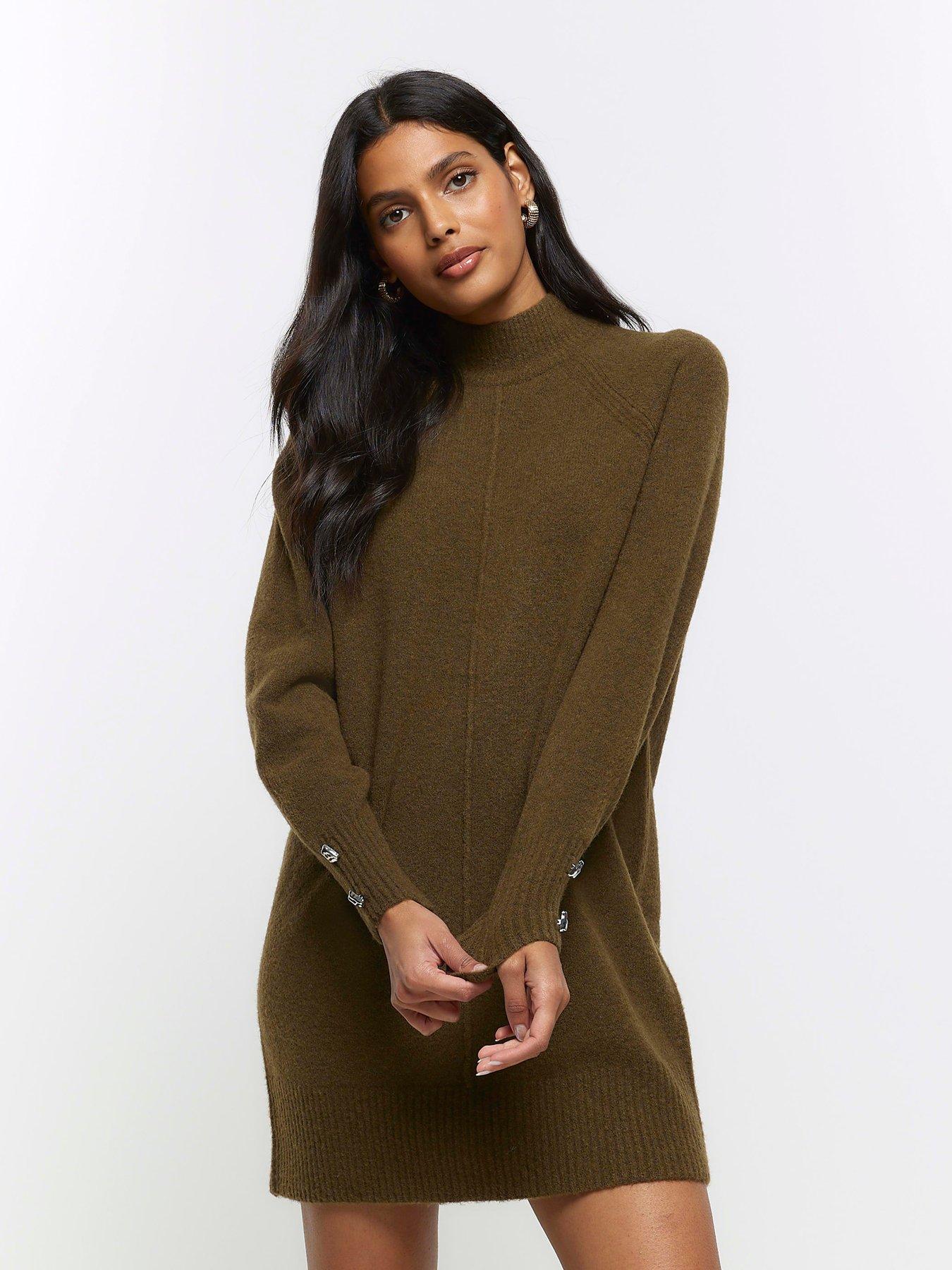 River Island Cosy Knit Jumper Dress - Khaki | very.co.uk