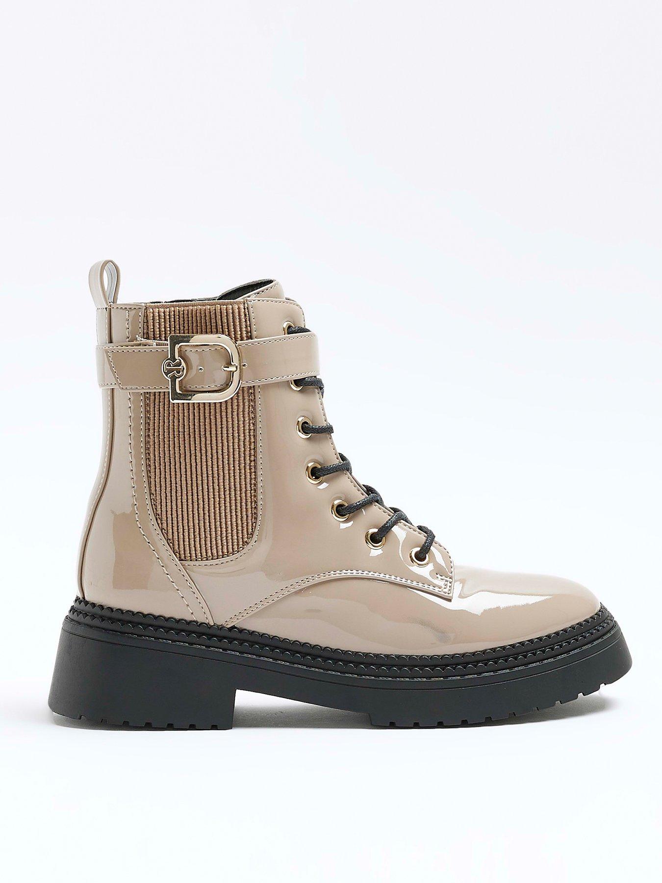 undefined Lace Up Buckle Boot - Natural