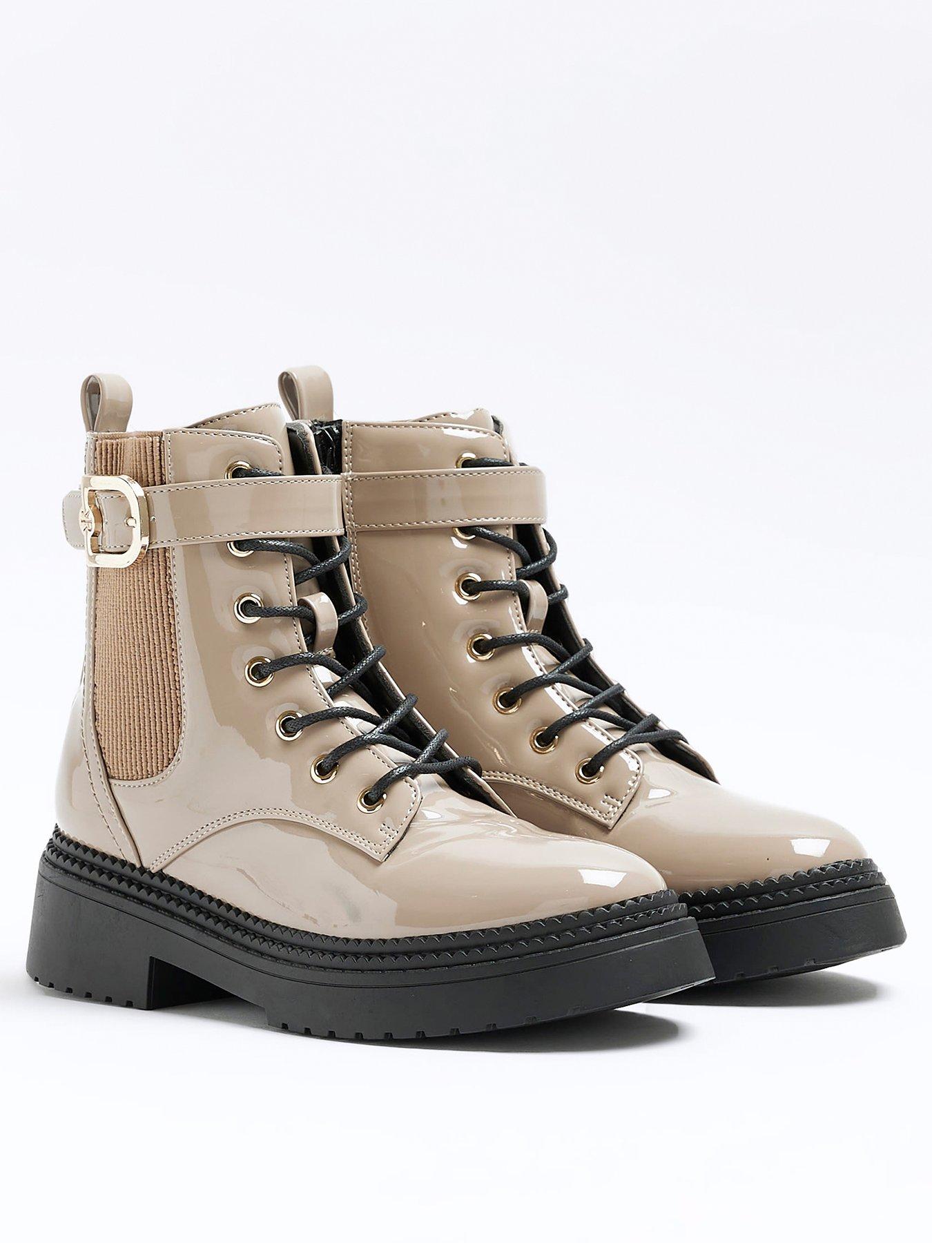River Island Lace Up Buckle Boot Natural Very