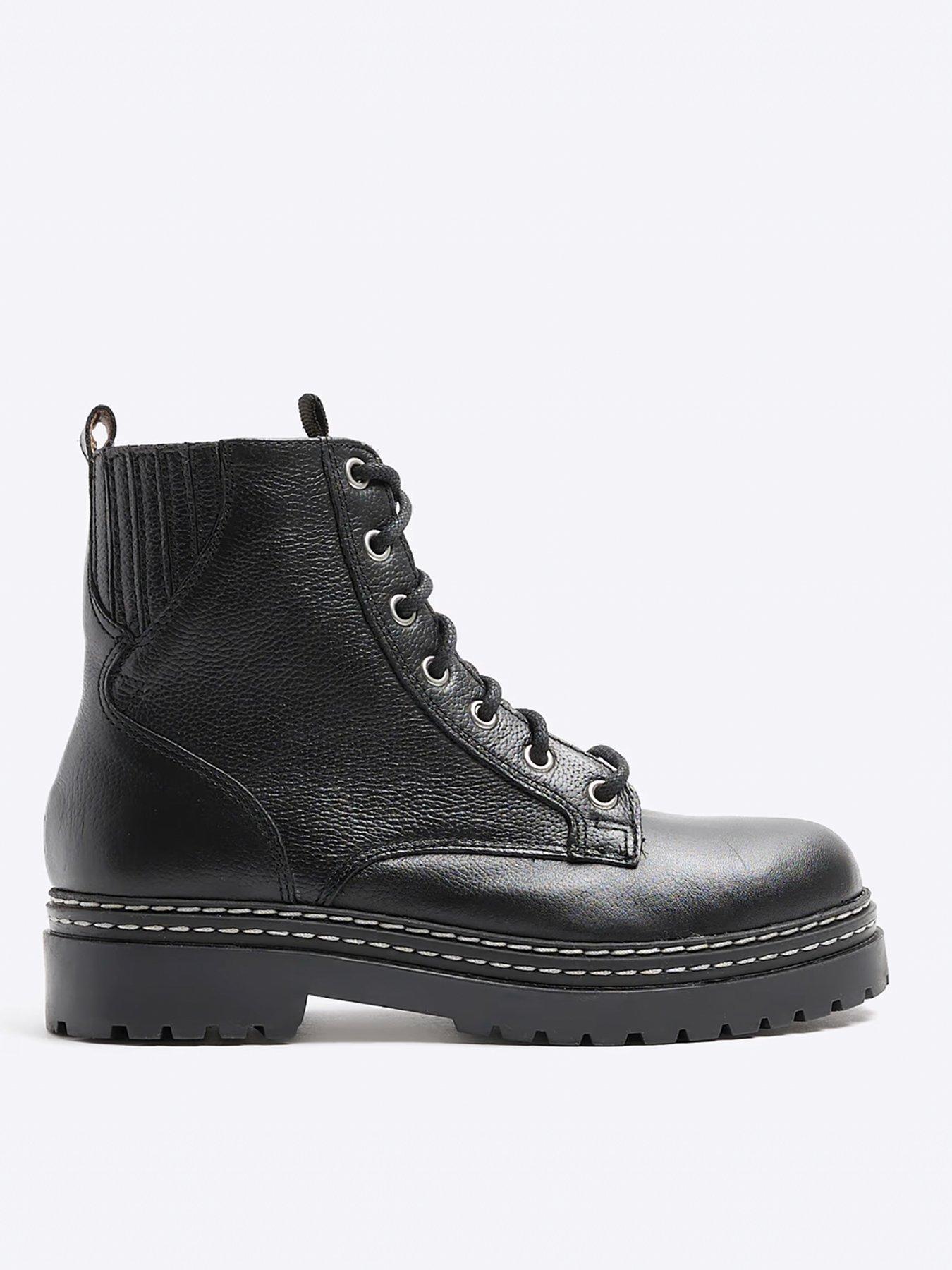River Island Elastic Lace Up Boot Black Very