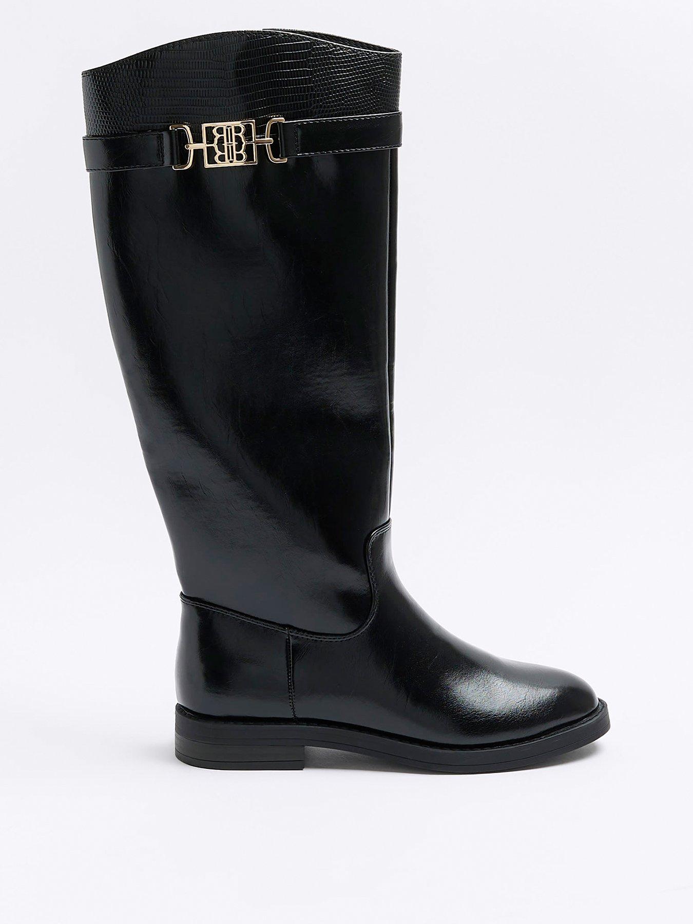 River island black knee high best sale riding boots