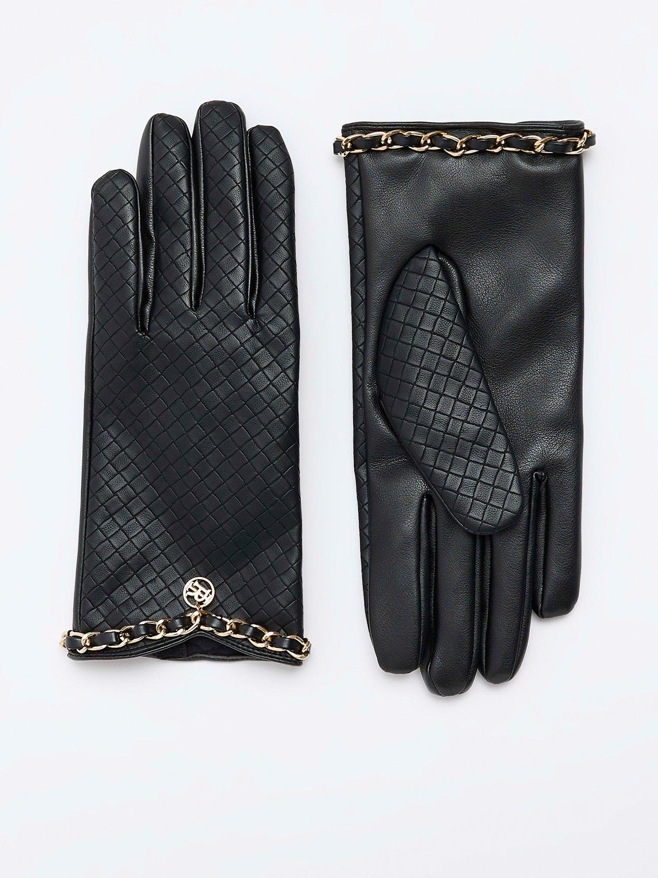river-island-chain-detail-pu-gloves-black