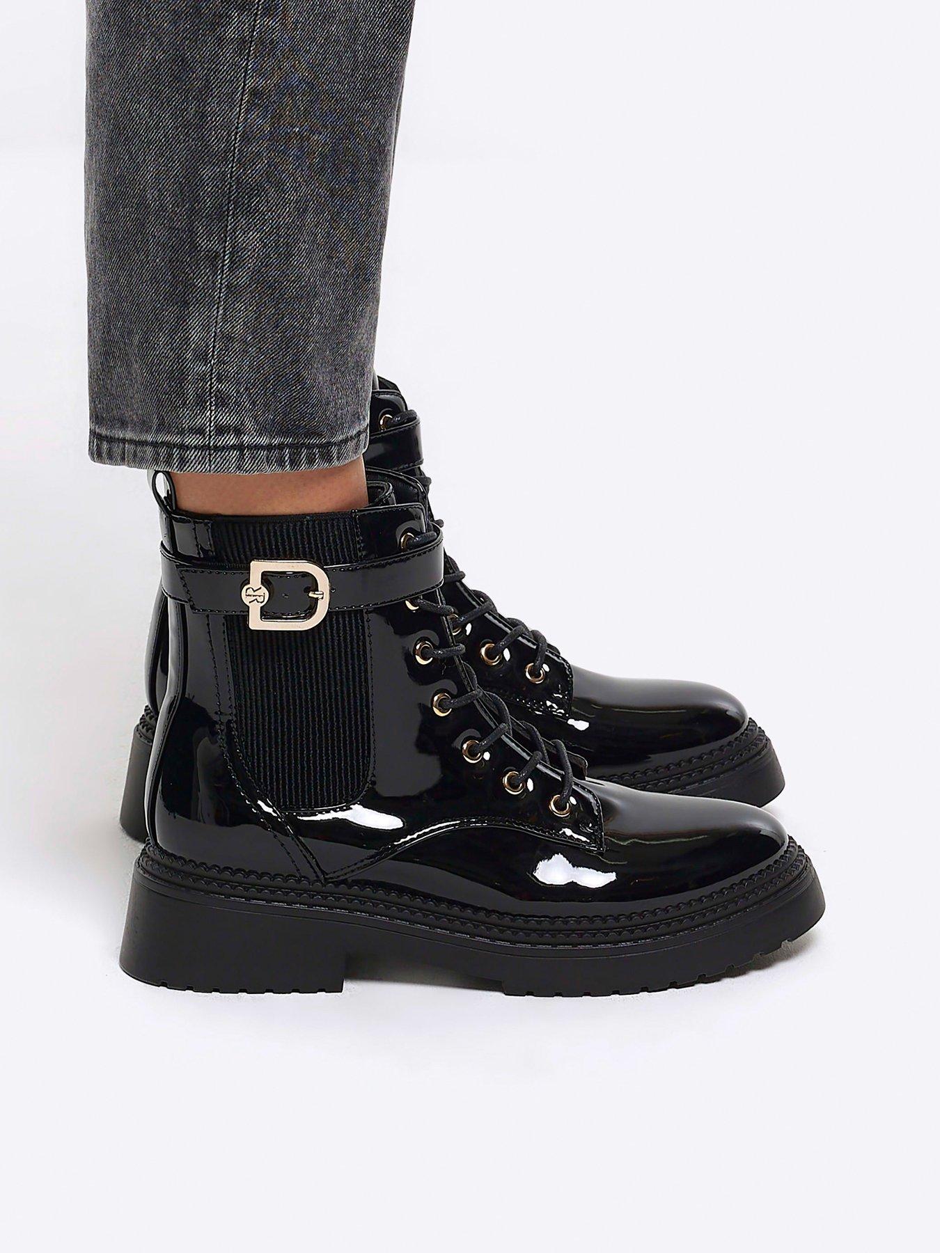 River Island Lace Up Buckle Boot Black Very