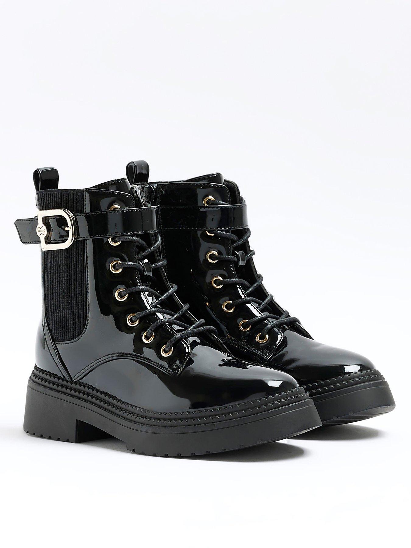 River Island Lace Up Buckle Boot Black Very