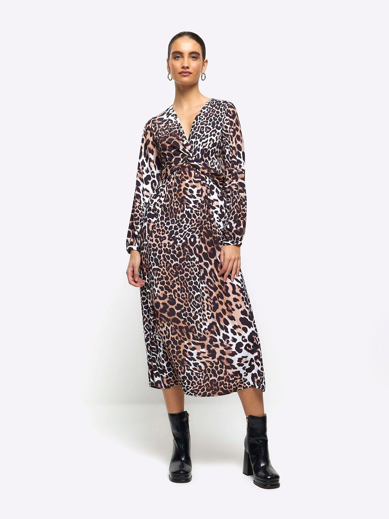 River Island Knot Leopard Midi Dress Black Very