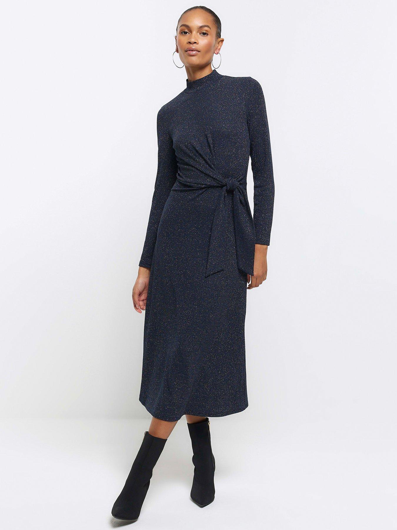 river-island-metallic-knot-jersey-dress-navy