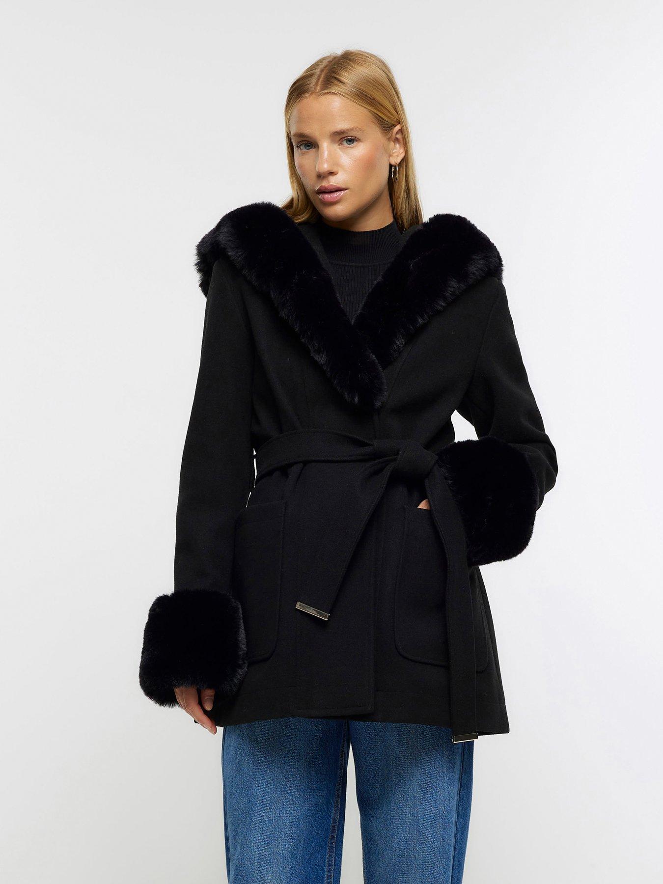 River island black sales faux fur jacket