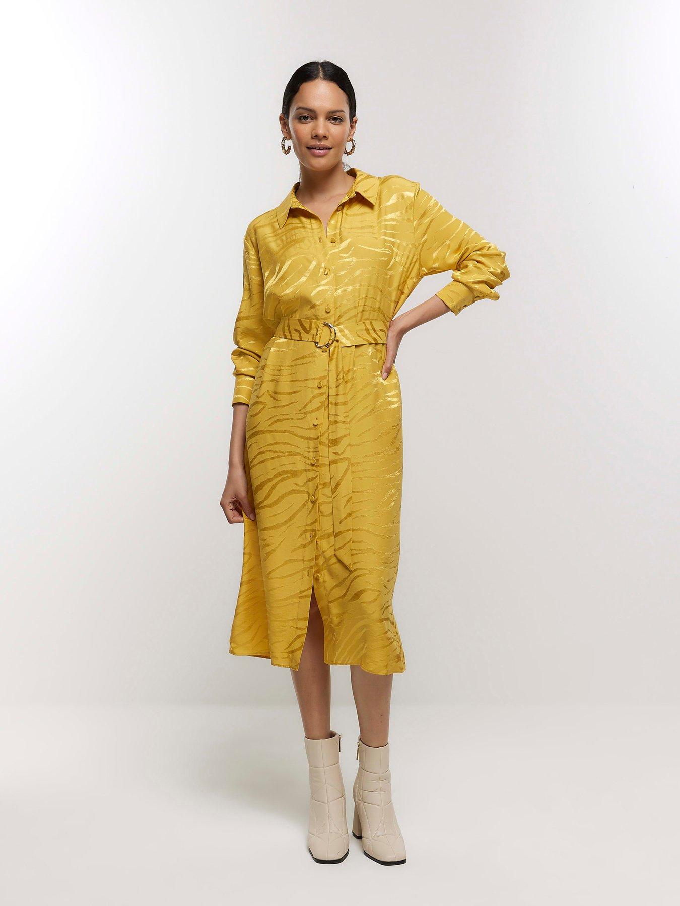 River island yellow midi hot sale dress