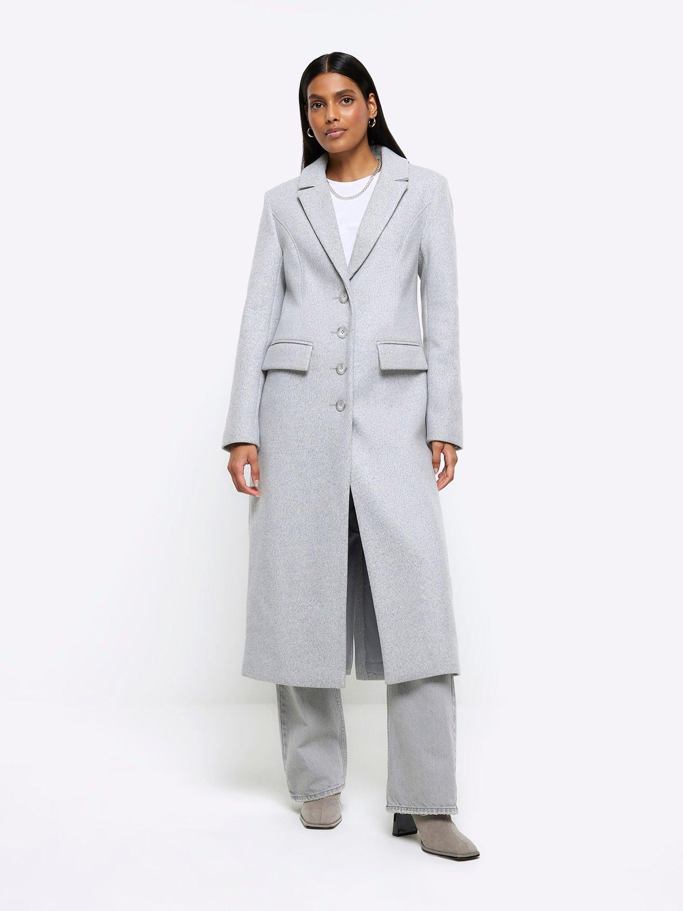 River island grey on sale overcoat