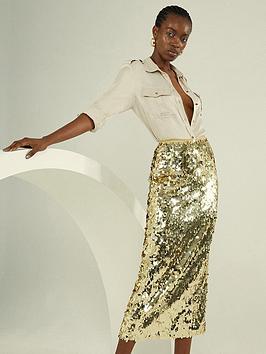 karen millen shine sequin maxi skirt - gold