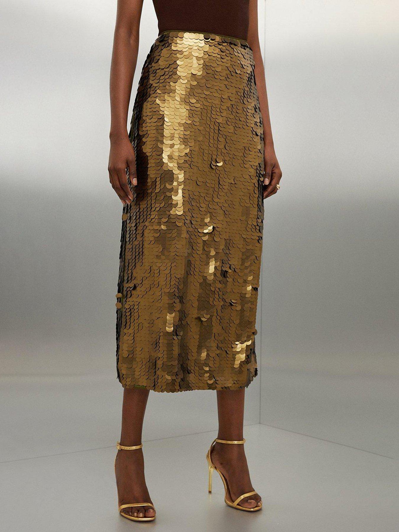 Sequin Back Slit Maxi Skirt | Karen Millen