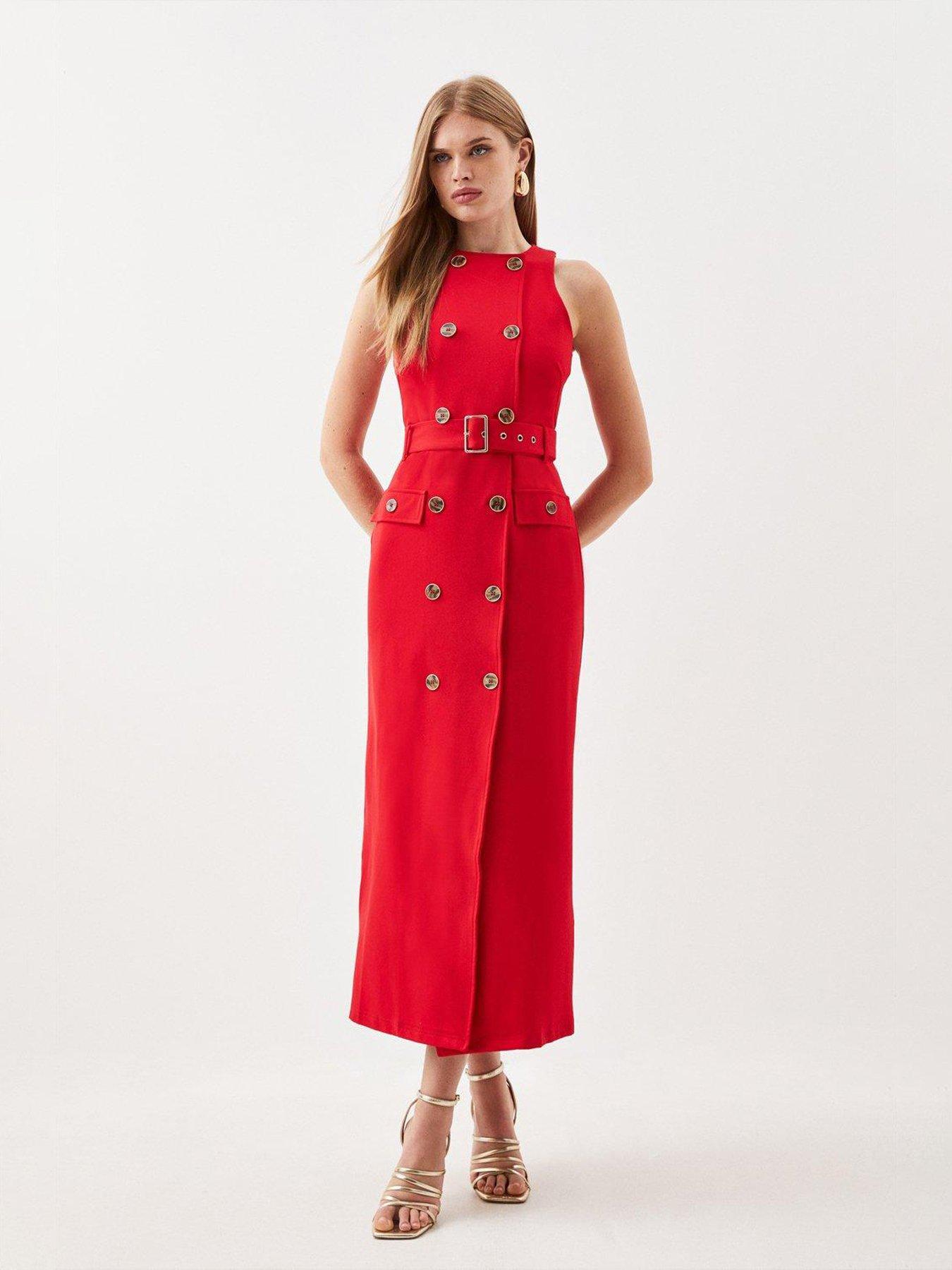 Red belted midi store dress