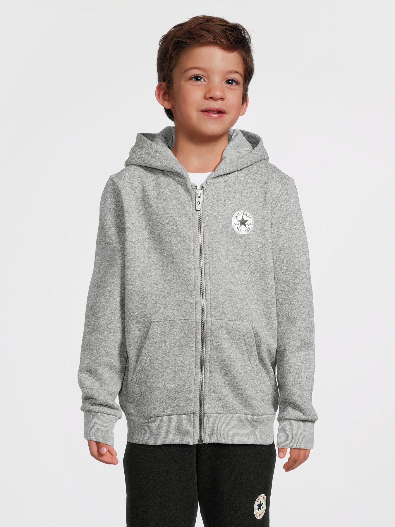 Converse Younger Boys Fleece Chuck Patch Zip Through Hoody Dark Grey Very