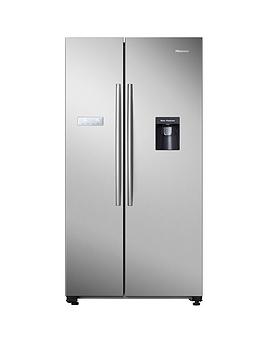 Product photograph of Hisense Rs741n4wce 90cm Wide Side By Side American-style Fridge Freezer With Non-plumbed Water Dispenser - Stainless Steel from very.co.uk