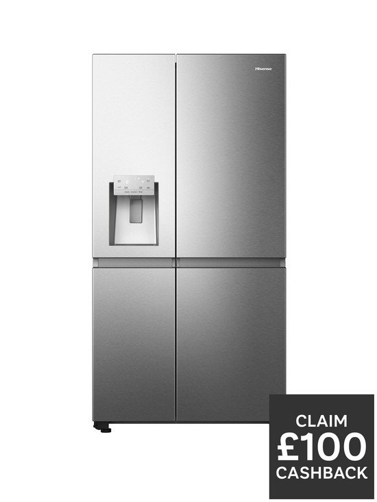 front image of hisense-rs818n4iie-pureflat-infinite-series-90cm-wide-side-by-side-american-fridge-freezer-stainless-steel