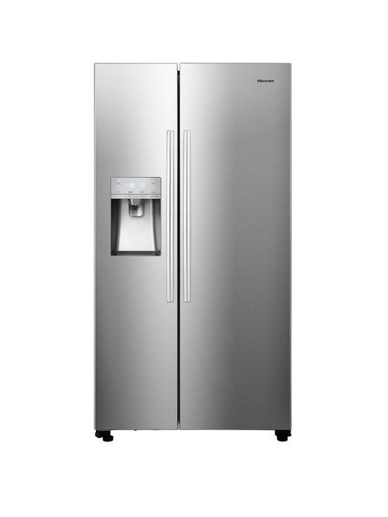 front image of hisense-rs694n4ice-90cm-wide-side-by-side-water-and-ice-american-fridge-freezer-stainless-steel