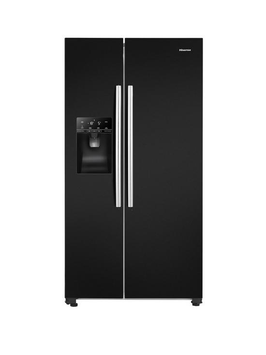 front image of hisense-rs694n4ibe-90cm-wide-side-by-side-water-and-ice-american-fridge-freezer-black