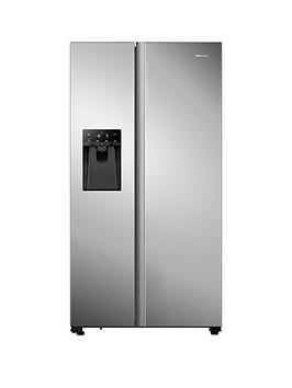 Product photograph of Hisense Rs694n4tie 90cm Wide Side By Side Non-plumbed Water And Ice American Fridge Freezer - Stainless Steel from very.co.uk