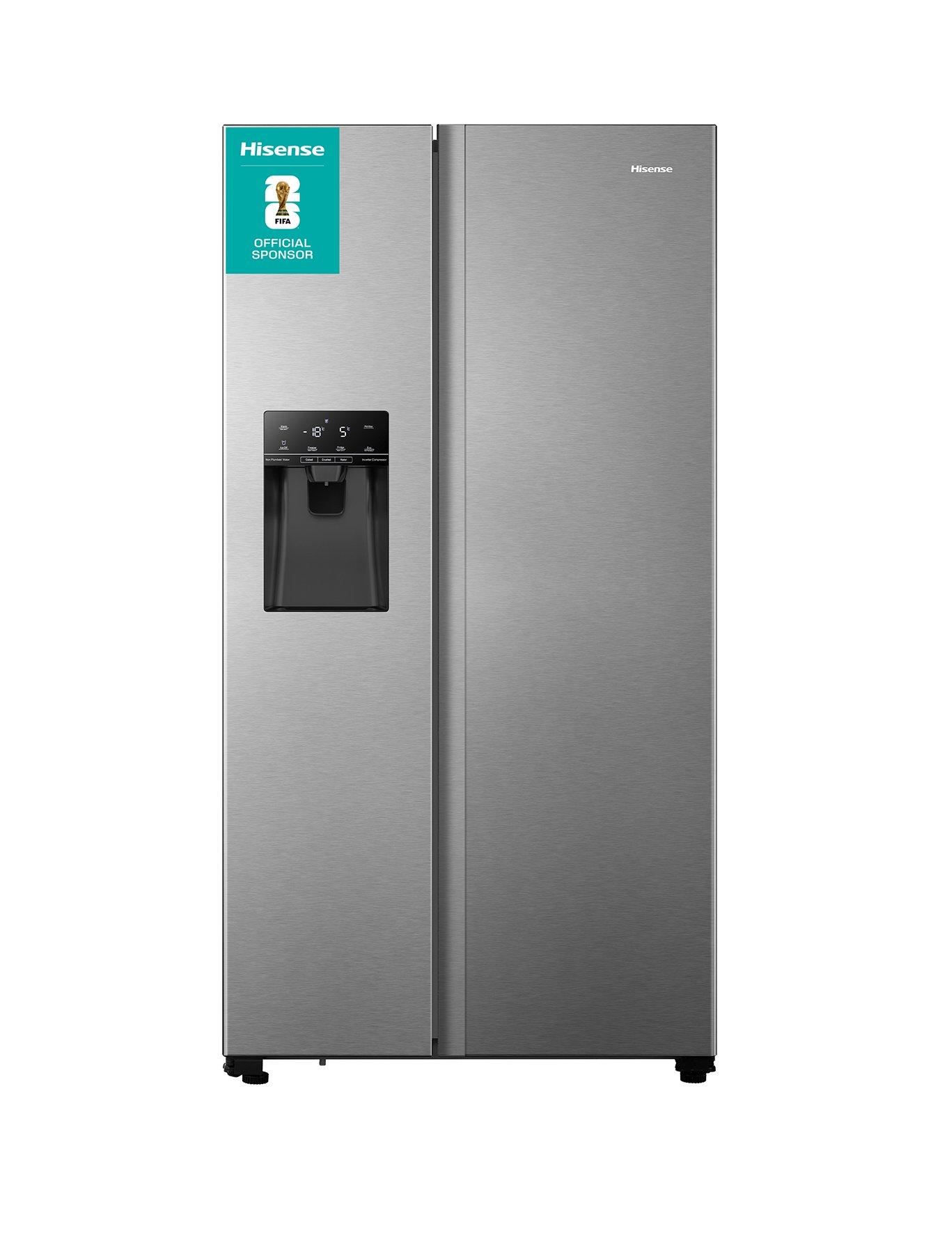 Hisense RS694N4TIE 90cm Wide Side by Side, Non-Plumbed Water and Ice, American Fridge Freezer - Stainless Steel