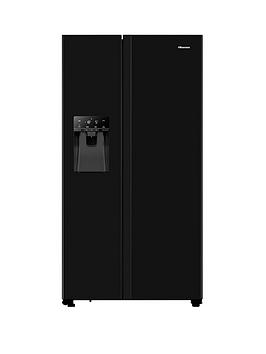 Product photograph of Hisense Rs694n4tbe 90cm Wide Side By Side Non-plumbed Water And Ice American Fridge Freezer - Black from very.co.uk