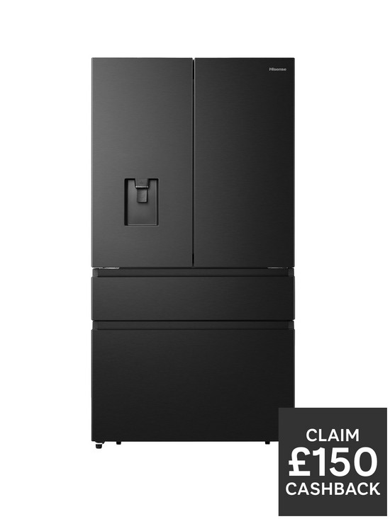 front image of hisense-rf749n4swfe-pureflat-90cm-french-door-american-fridge-freezer-black-stainless-steel