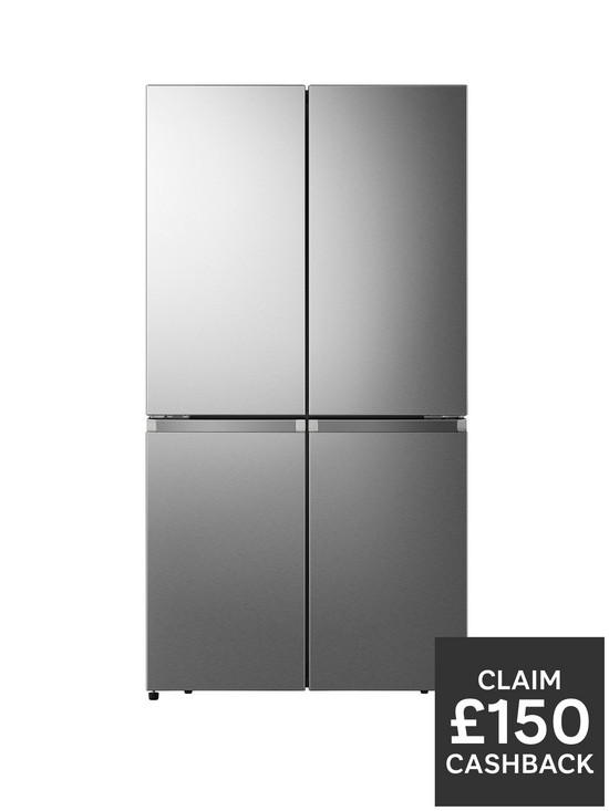 front image of hisense-rq758n4sase-pureflat-90cm-cross-door-american-fridge-freezer-stainless-steel