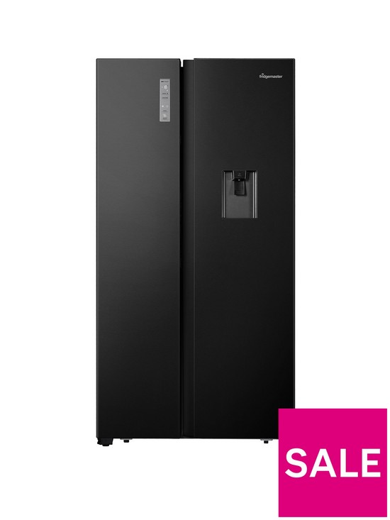 front image of fridgemaster-ms91520deb-90cm-wide-side-by-side-american-fridge-freezer-black