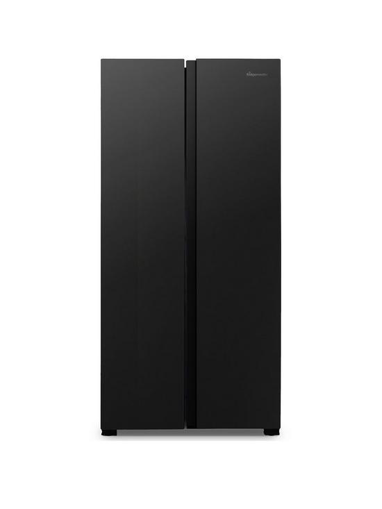 front image of fridgemaster-ms83430eb-80cm-wide-side-by-side-american-fridge-freezer-black