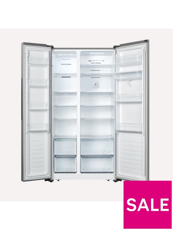 stillFront image of fridgemaster-ms91520des-90cm-wide-side-by-side-american-fridge-freezer-silver