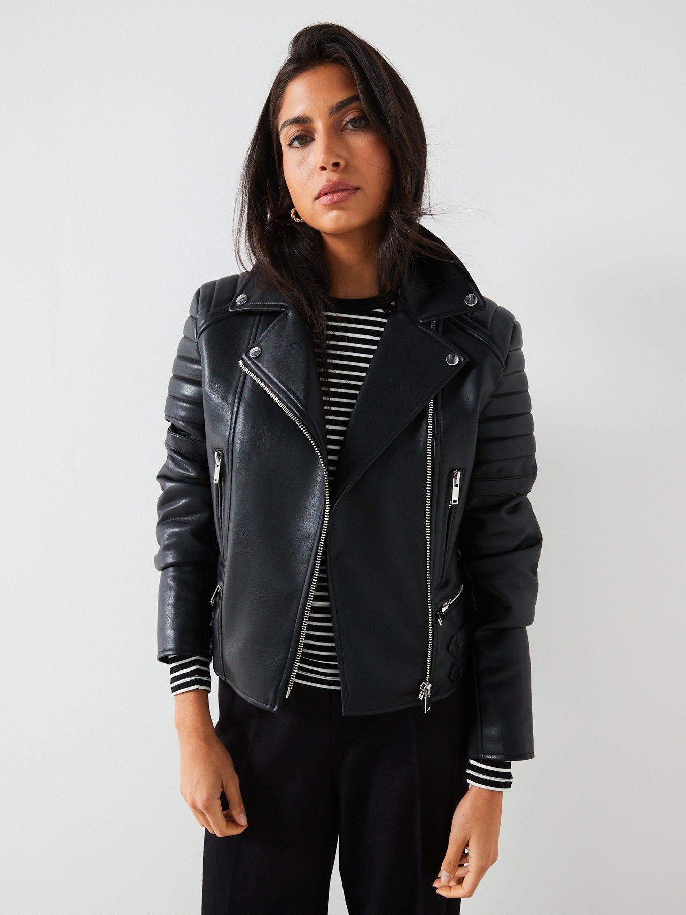 Mango Leather-effect biker jacket | very.co.uk