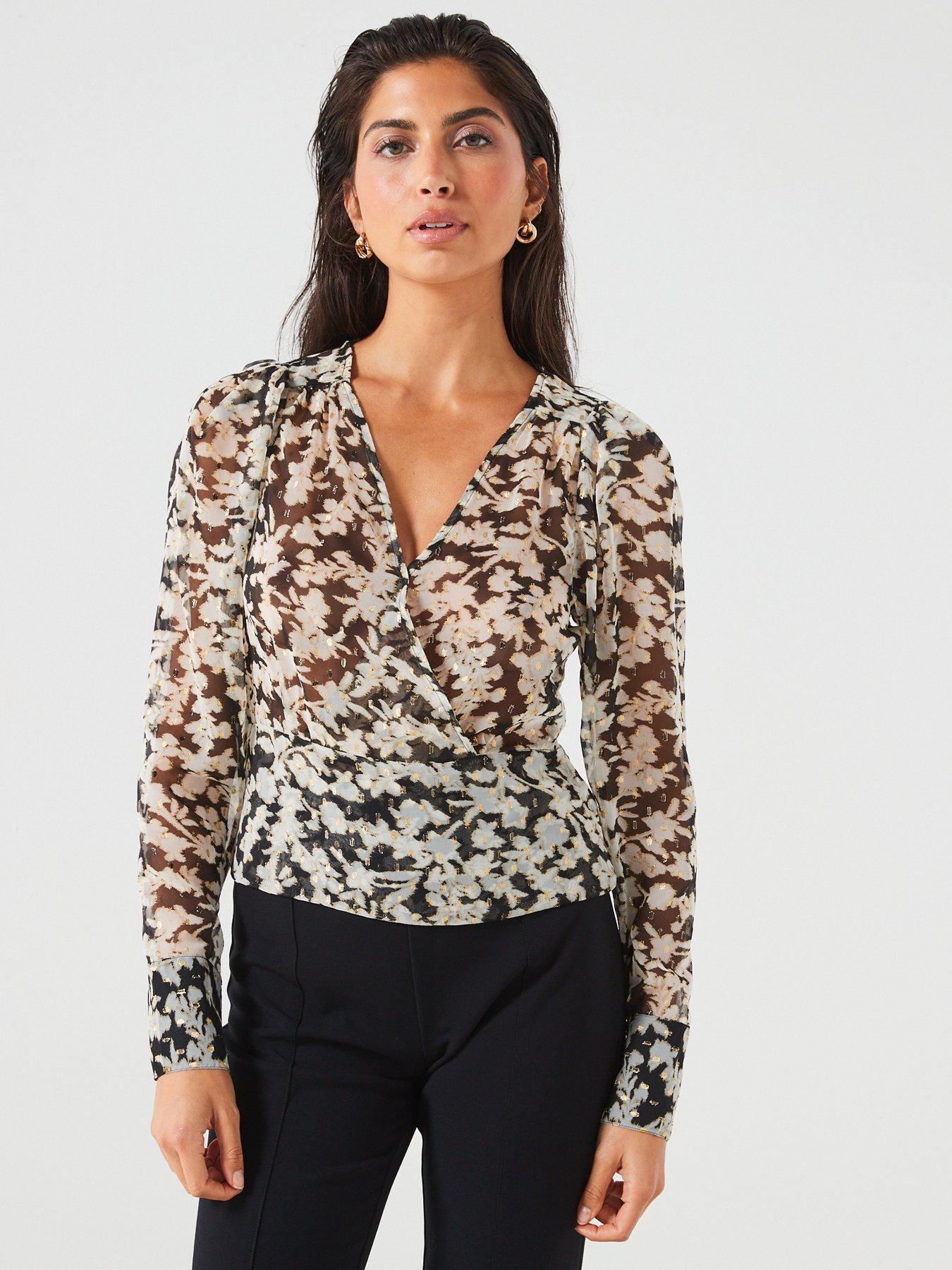 Mango Floral Print V Neck Blouse