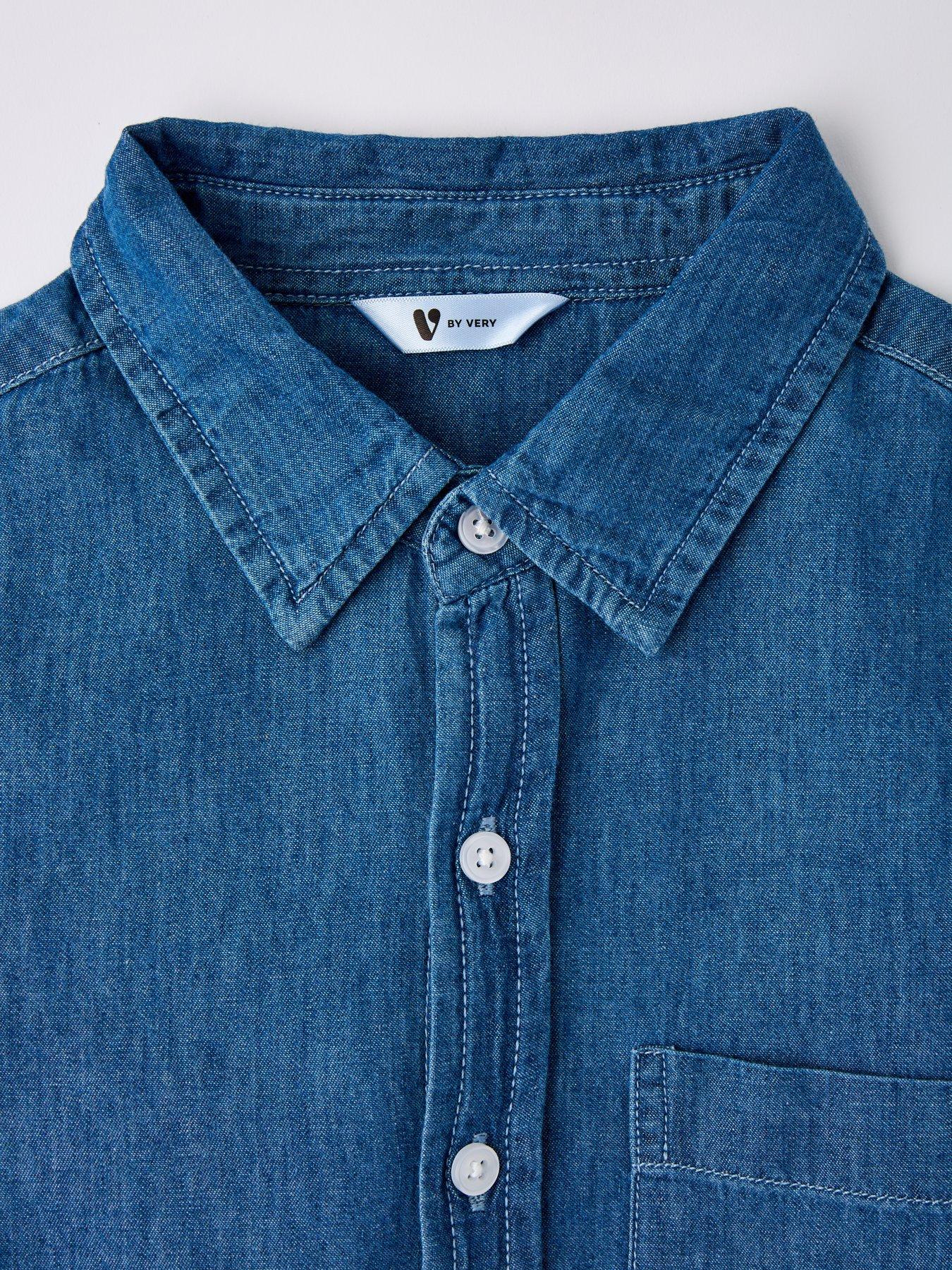 V by Very Boys Short Sleeve Denim Chambray Shirt - Blue | Very.co.uk