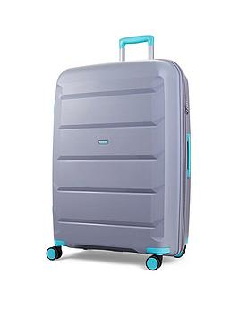 Rock Luggage Tulum Hardshell 8-Wheel Spinner Small Suitcase -Grey/Aqua