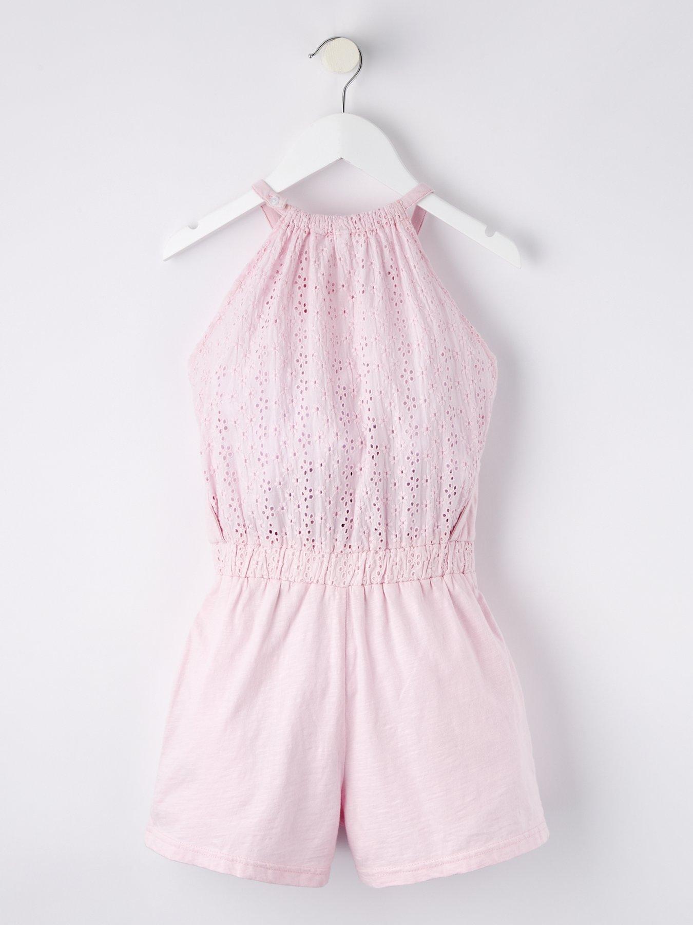 V by Very Girls Broderie Jumpsuit Pink Very